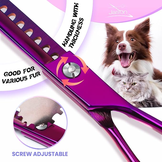JASON Dog Grooming Scissors Set - 7 in 1 Professional Pet Sharp Shears Kit