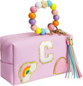 Elilier Makeup Bag Kids Girls, Letter Pouch Cosmetic Bag Pink Large C