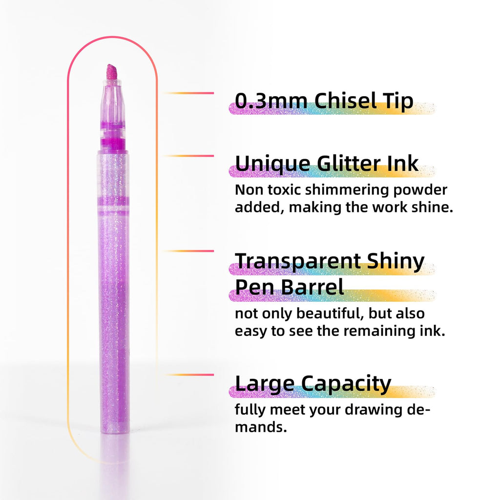 HANKU Glitter Highlighters Assorted Colors, 10-Count Chisel Tip Sparkle Highlighters, No Bleed Pastel Highlighter Markers For Adult Coloring Book Bible Journaling