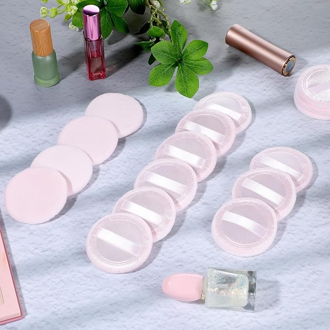 Makeup Pads for Pressed Powder 40 Pcs Cotton Powder Puffs Washable 2.36 Inch Round MakeupPowder Puff Pads with Ribbon White Round Cosmetic Face-Powder Make up Puffs Makeup Tools for Women