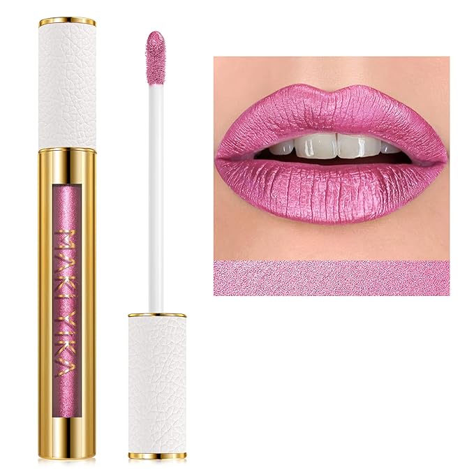 MAKI YIKA Metallic Pink Lipstick for Women Nude Pink Lipsticks Long Lasting