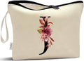Vavabox A-Z Personalized Makeup Bag, Birthday Gifts for Women Mom, Gifts for Best Friend, Bride Bridesmaid Cosmetic bag (J, Cream Yellow)