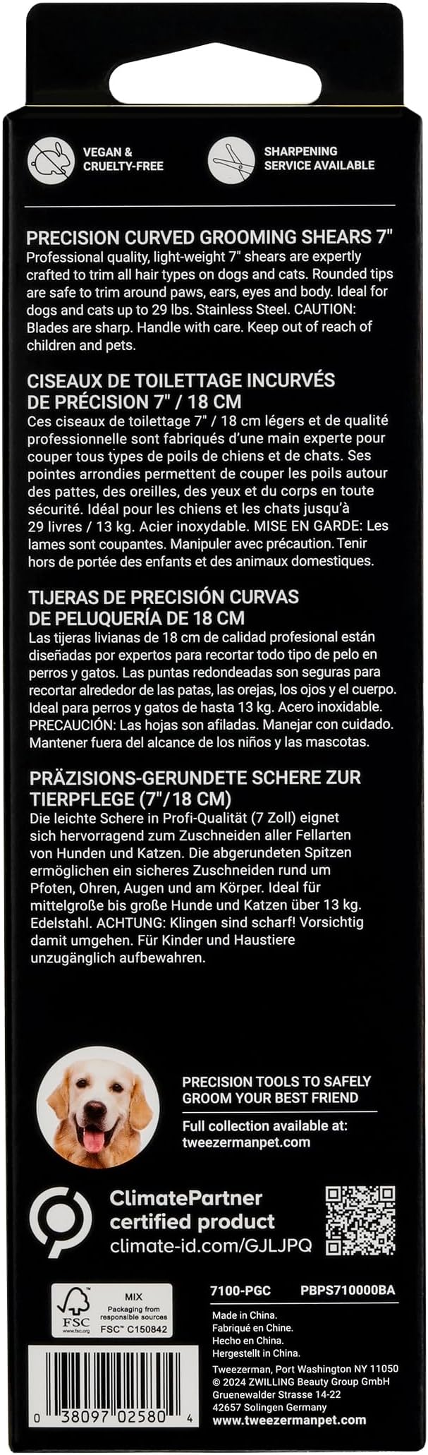 Tweezerman 7" Pet Grooming Shears-Safety Round Tips for Dogs & Cats