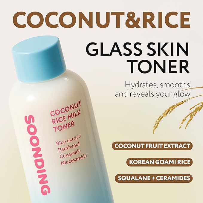 SOONDING Coconut Rice Milk Toner, Lightweight Hydration for Dry & Sensitive Skin, Ceramides & Niacinamide, Glowy Skin, Fragrance-Free Korean Skin Care, 150ml / 5.07 fl oz
