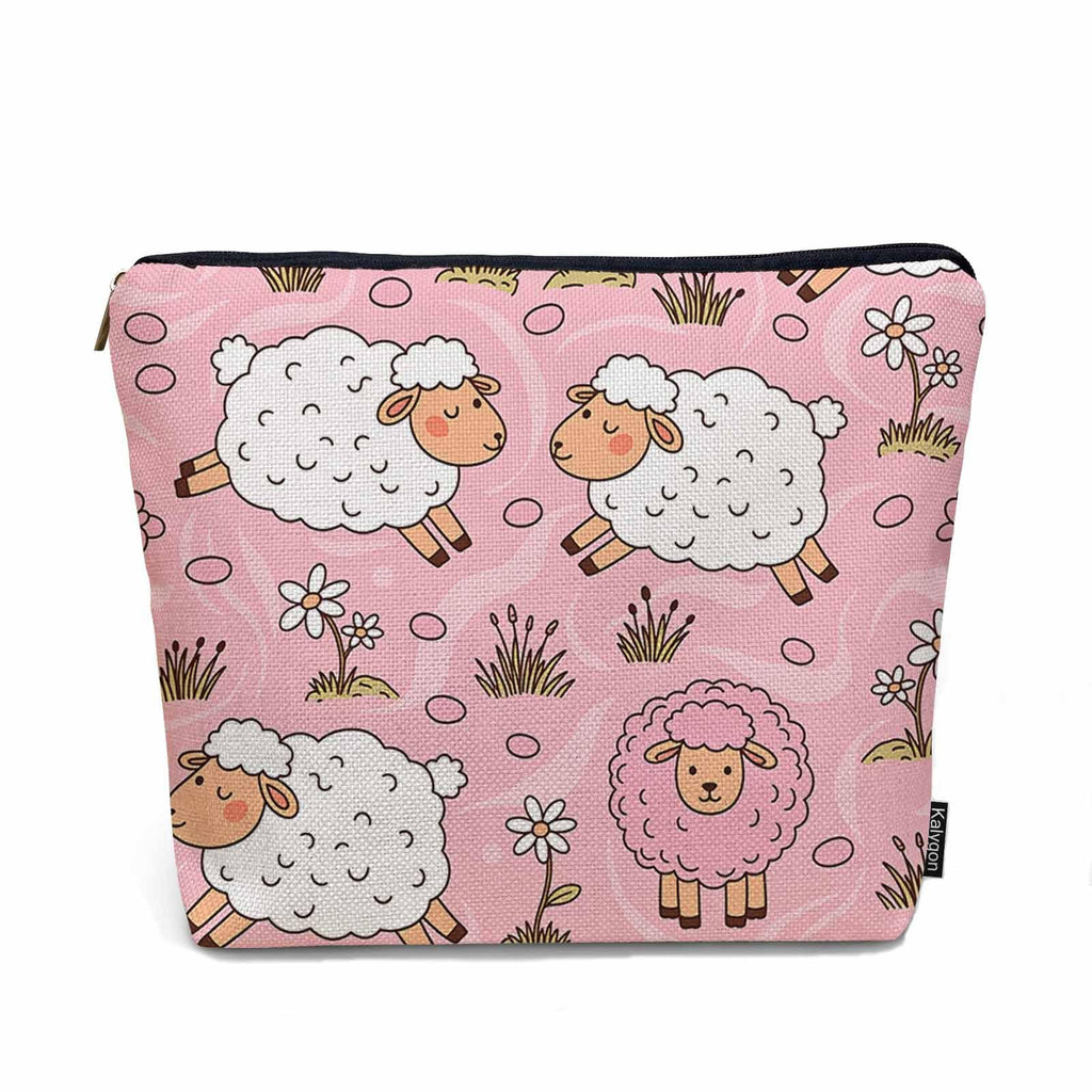 Kalygon Makeup Bag For Purse Sheep, Farm Animal Weed Flower Sheep Cosmetic Bags For Women With Zipper Travel Toiletry Pouch Makeup Bags Makeup Organizers Purse For Toiletries Cosmetics