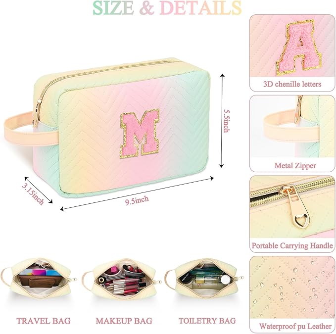 Sernaxi Personalized Initial Makeup Bag Waterproof Leather Cosmetic Bag Travel Toiletry Bag, Valentine’s Day Gift Makeup Organizer Case & Makeup Pouch for Women Teen Girls Mom Girlfriend Wife