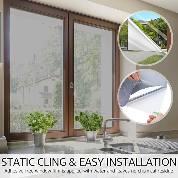 HIDBEA One Way Privacy Window Film, Silver, 29.5 x 78.7 Inch