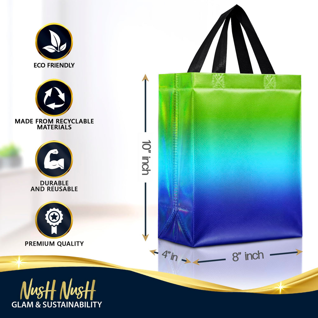 Nush Nush Medium Blue to Green Rise Gift Bags, 8 x 4 x 10, Set of 12