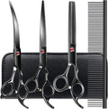 TINMARDA Dog Grooming Kit, Titanium Black Stainless Steel Dog Grooming Scissors with Curved Shears, Black Finger Rings - 4 Piece Sharp Durable Pet Shears for Dogs Cats At Home Salon-Quality Grooming