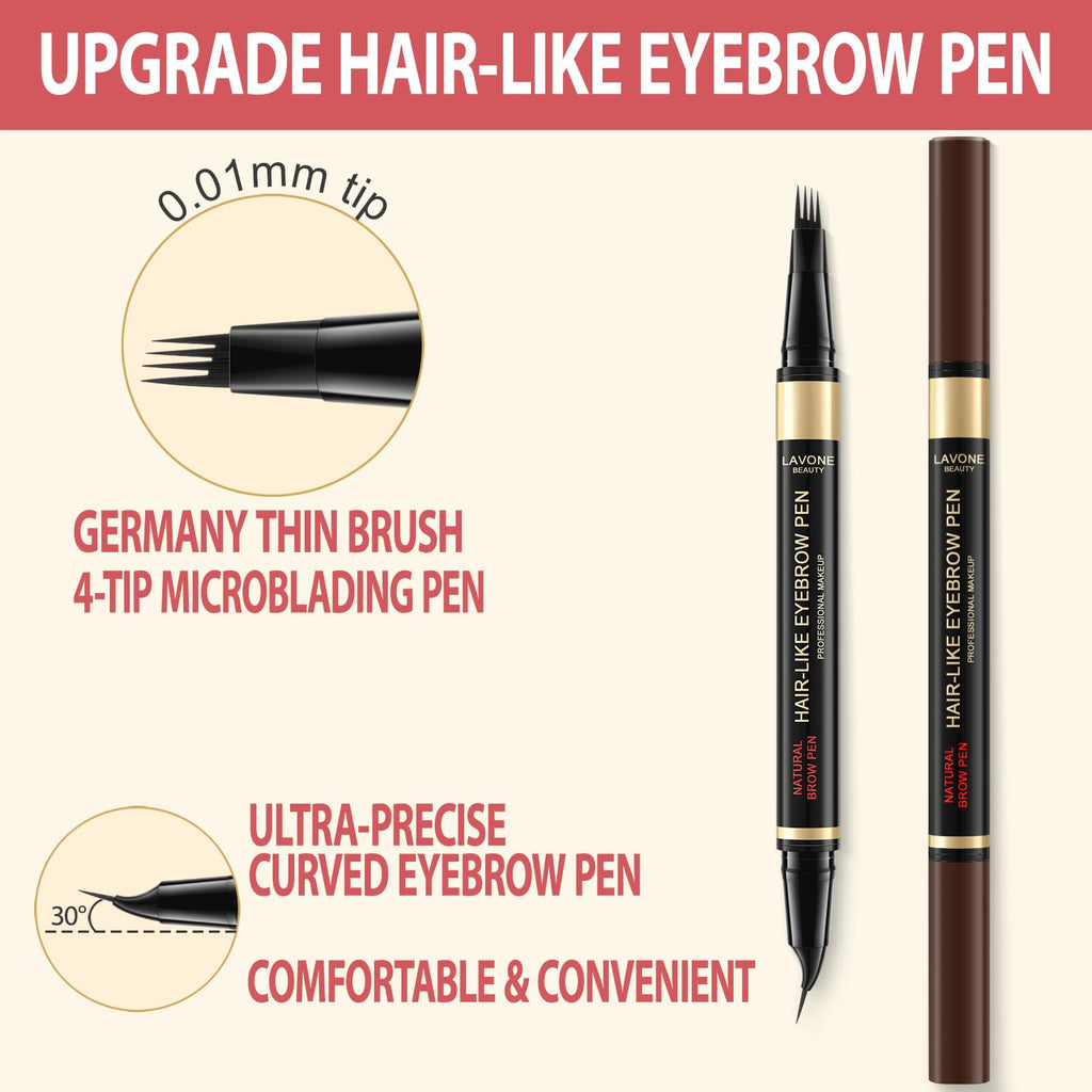 LAVONE Eyebrow Pen, 2-in-1 Waterproof Microblading Brow Pencil, Ebony
