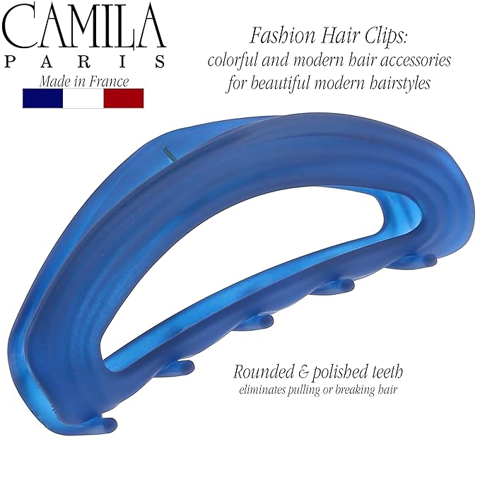 Camila Paris CP3532 French Hair Clips for Women, 3" Blue, Medium Claw Clip Strong Hold All Day, No Damage No Slip Claw Clips for Thick Curly Wavy Fine Straight Hair, Jaw Clip Made in France