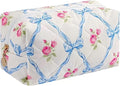 OIMEI Floral Quilted Cotton Makeup Bag for Women, Large Capacity Travel Cosmetic Pouch with Zipper, Cute Toiletry & Brush Organizer, Kawaii Makeup Storage Case – Blue Bow