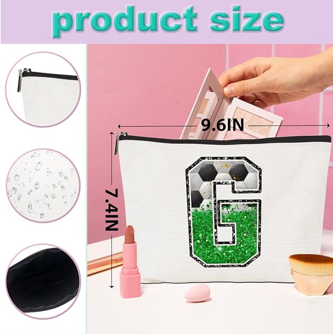 CQM Soccer Gifts Initial Makeup Bag Soccer Girl Gifts Cosmetic Bag Letter G