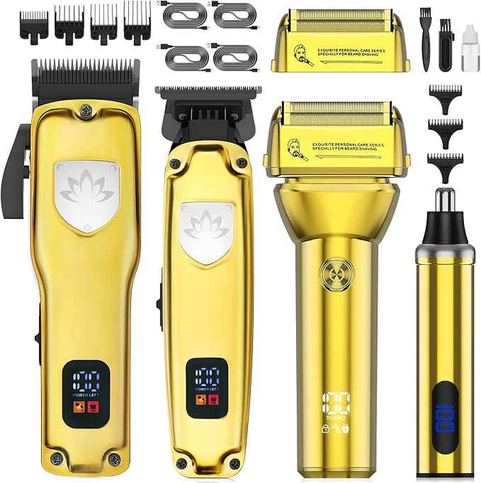 Suttik Professional Hair Clippers for Men, Barber Clippers and Trimmers Set, Foil Shavers for Men, 4 in 1 Cordless Hair Clippers Set Hair Cutting Kit Barber kit with LED Display