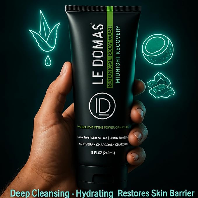 LE DOMAS Body Wash & Face Wash Set for Men & Women – Natural Skincare with Aloe Vera, Rice & Coconut Charcoal, Hydrating Moisturizer & Oil Cleanser, Travel Size Skin Care Products for All Skin Types