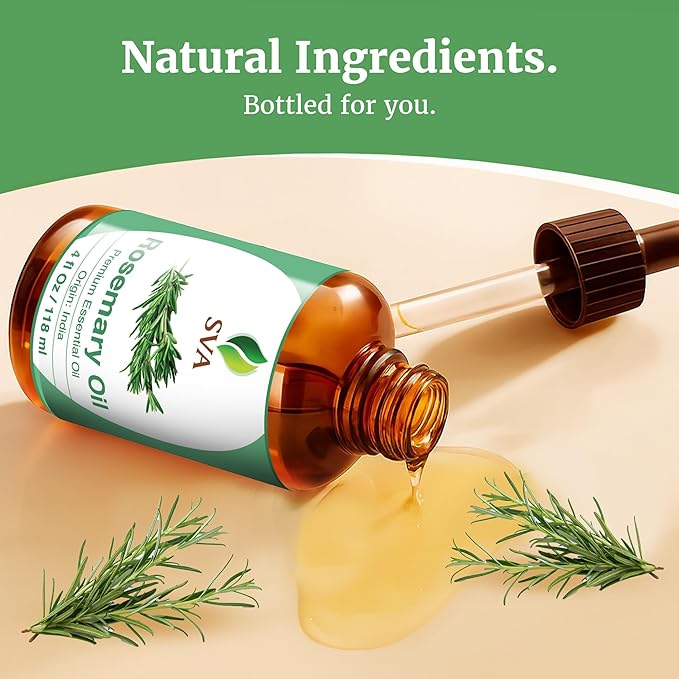SVA Rosemary Essential Oil – 4 Fl Oz - for Diffuser, Skin & Hair Care – Ideal for Aroma, Massage & DIY Blends– with Dropper