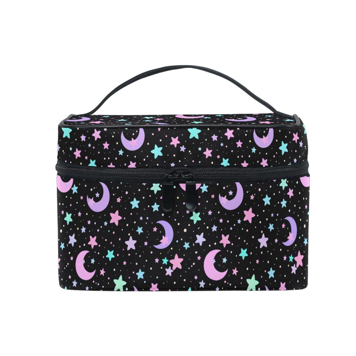 Mnsruu Makeup Bags, Gothic Bats Moons and Stars Makeup Organizer Bags Toiletry Bag Box Travel Cosmetic Bag Make Up Train Case for Women Teen Girl Ladies