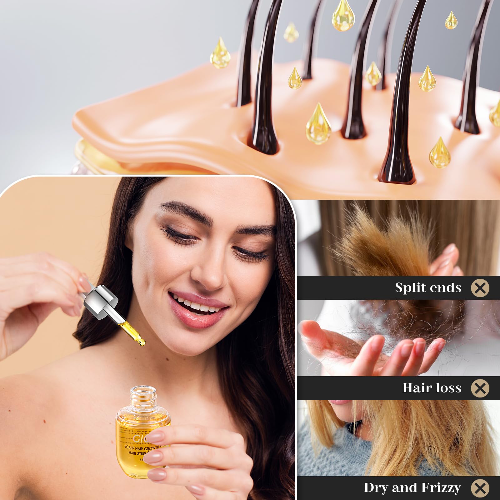 GIOFNA Hair Oil, Rosemary Serum with Bamboo Brush for Frizzy, Damaged Hair Growth Strengthening, Scalp and Argan Care for Women and Men