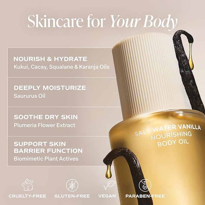 Saltair Nourishing Body Oil | Lightweight Glow | Salt Water Vanilla, 4 oz