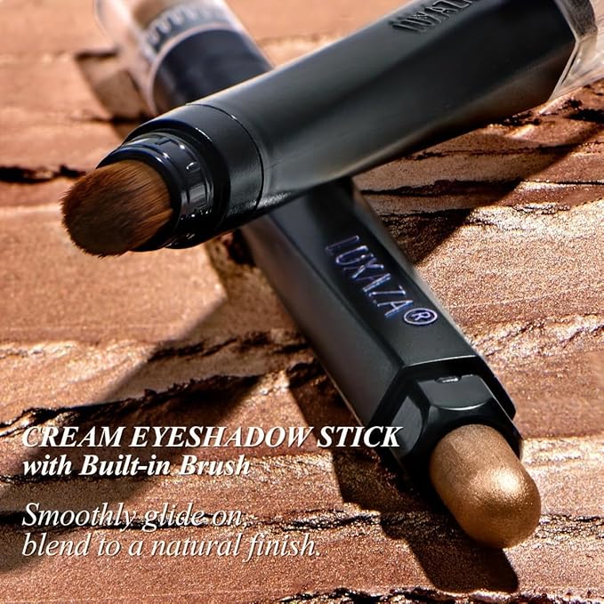 LUXAZA PRO Brown Eyeshadow Stick Makeup Set 6PCS, Neutral Shimmer And Matte Cream Eye Shadow Palette, Metallic Bronze Smoky Eyeliner Brightener Crayon Pencil Kit, Ideal Gift for Women -Dusk Bloom