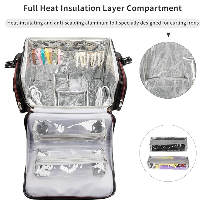 OCHEAL Large Makeup Train Case with 4 Travel Makeup Bags Set, Cosmetic Case for Hairstylist, Hairdresser Storage Bag with Detachable Pouch, Heat Insulation and Anti-Scalding Full Layer