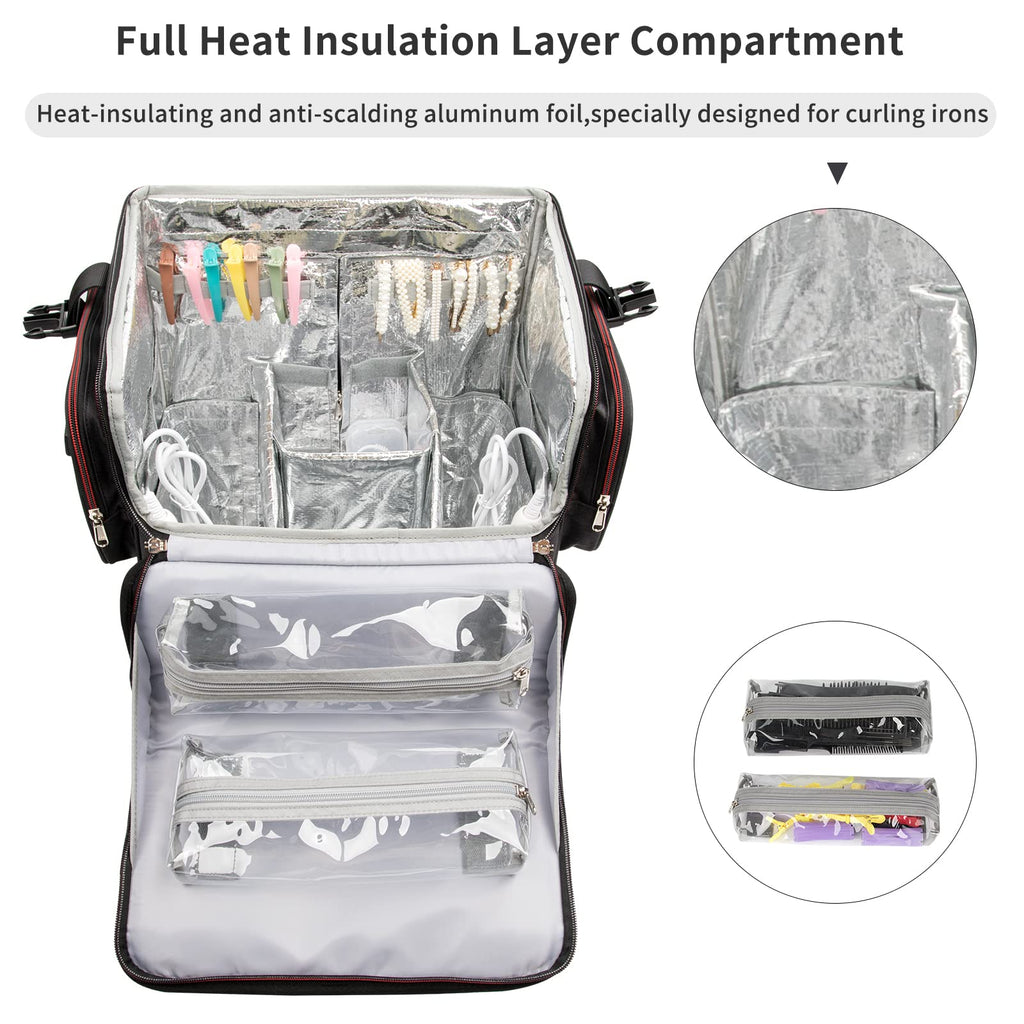 OCHEAL Large Makeup Train Case with 4 Travel Makeup Bags Set, Cosmetic Case for Hairstylist, Hairdresser Storage Bag with Detachable Pouch, Heat Insulation and Anti-Scalding Full Layer