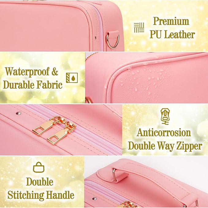 ViKert Travel Makeup Bag with Light Up Mirror,Makeup Travel Case with adjustable dividers,Waterproof Makeup Train Case,lighted Makeup Case with Detachable Mirror