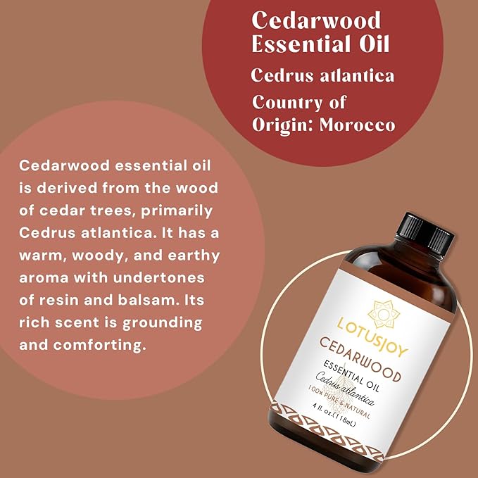 LOTUSJOY Cedarwood Essential Oil for Diffuser Room Spray Household - 4 Oz
