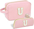 Sernaxi Personalized Initial Makeup Bag Waterproof Leather Cosmetic Bag Travel Toiletry Bag, Valentine’s Day Gift Makeup Organizer Case & Makeup Pouch for Women Teen Girls Mom Girlfriend Wife