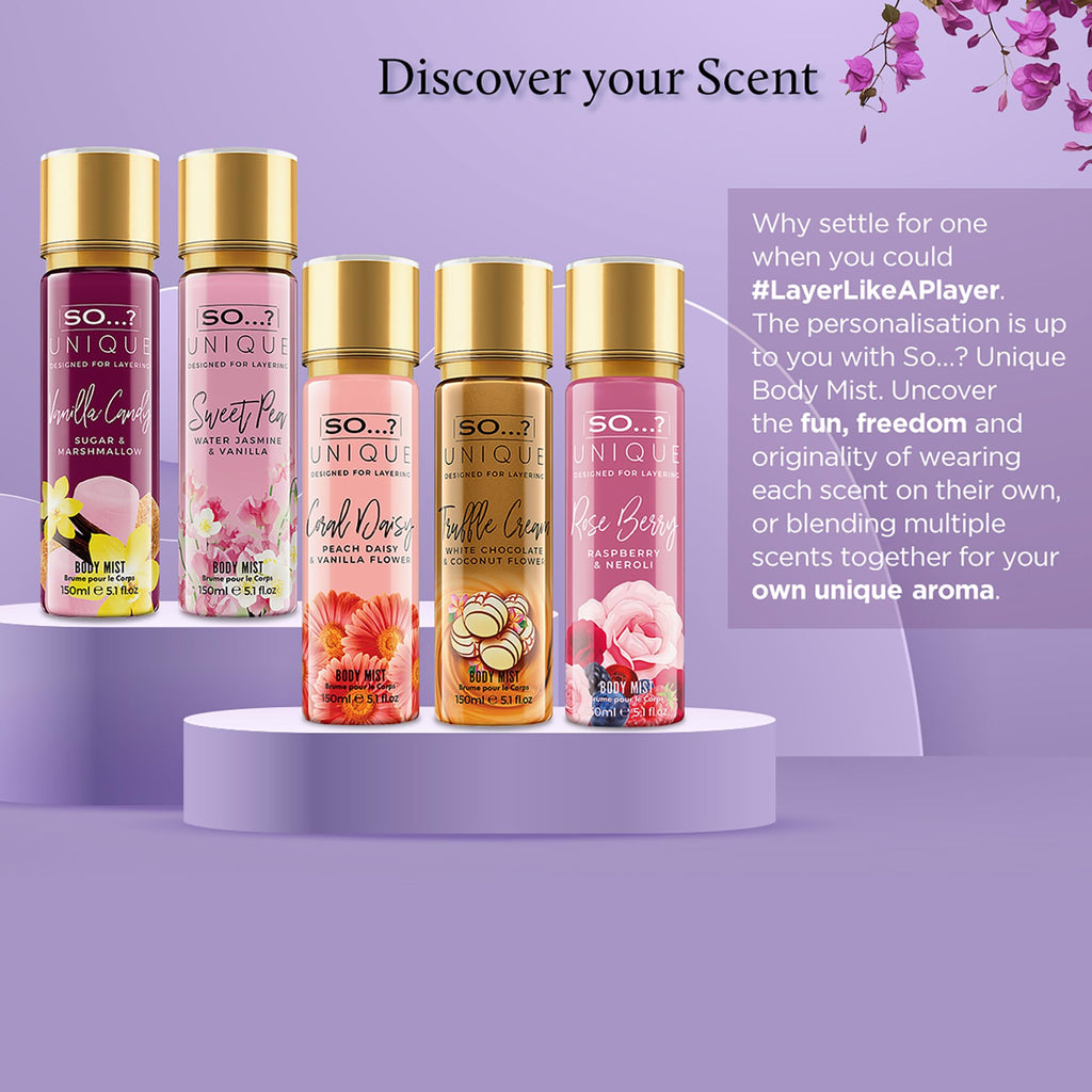 So...? Unique Coral Daisy Body Mist - Perfume for Women - Gourmand Fruity Vanilla Perfume - Gifts - Body Spray for Women - 5.1 oz