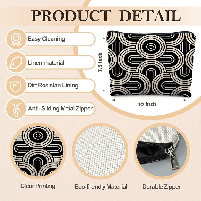 RYYCDOI Abstract Beige and Black Makeup Bag, Modern Minimalist Art Deco Cosmetic Bags for Women, Mid Century Modern Zipper Makeup Pouch