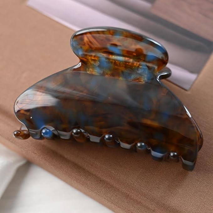 Prettyou Handmade Celluloid Acetate French Design Barrettes Tortoise Shell Claws Hair Claw Luxury Fashion Accessories Hair Clip for Women (brownblue)