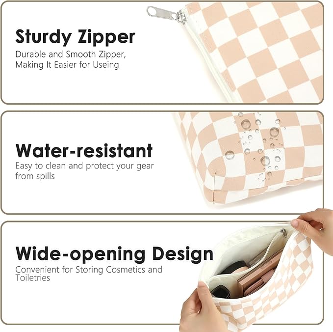 Fammart Checkered Makeup Bag, Travel Cosmetic Bag Organizer Toiletry Bag Make Up Bags with Zipper & Compartments for Women Girls