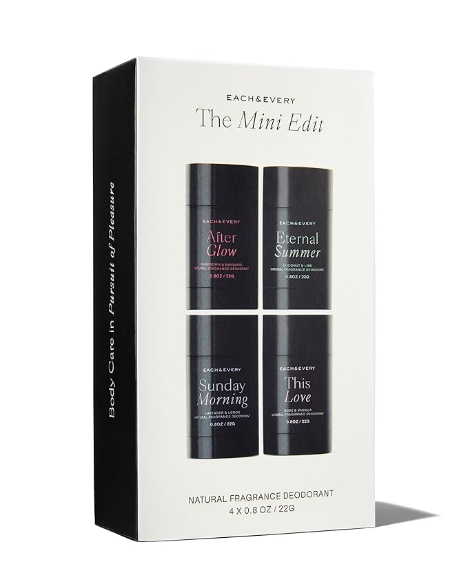 Each & Every Mini Natural Deodorant Set, EWG Verified & Vegan (4 Ct)