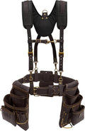 OX Pro Oil‑Tanned Leather Carpenter Tool Belt with Padded Suspenders & Dual Hammer Loops