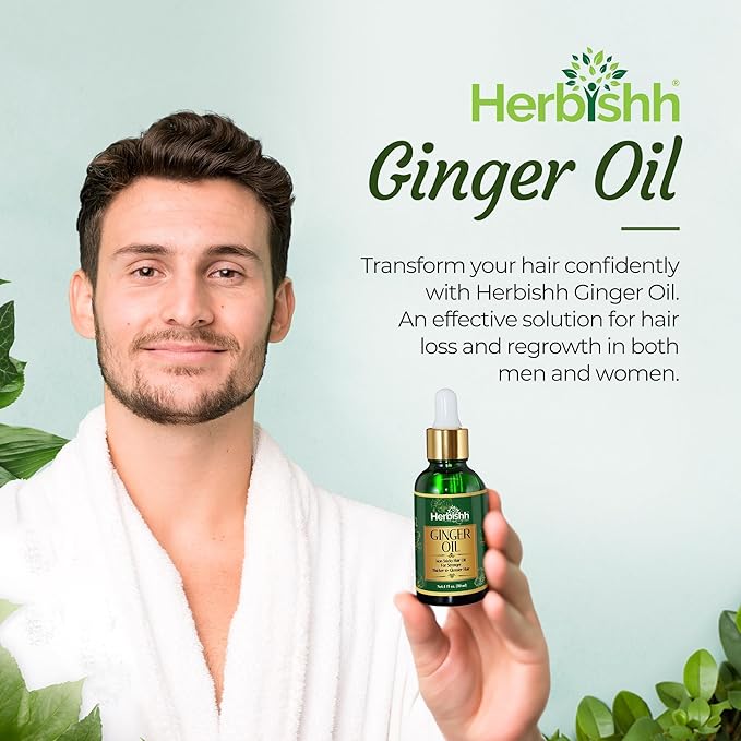 Herbishh Hair Growth Oil with Ginger Extract – Fast Hair Thickening & Dense Regrowth Serum – Compact 30ml Hair Care Product for Women & Men