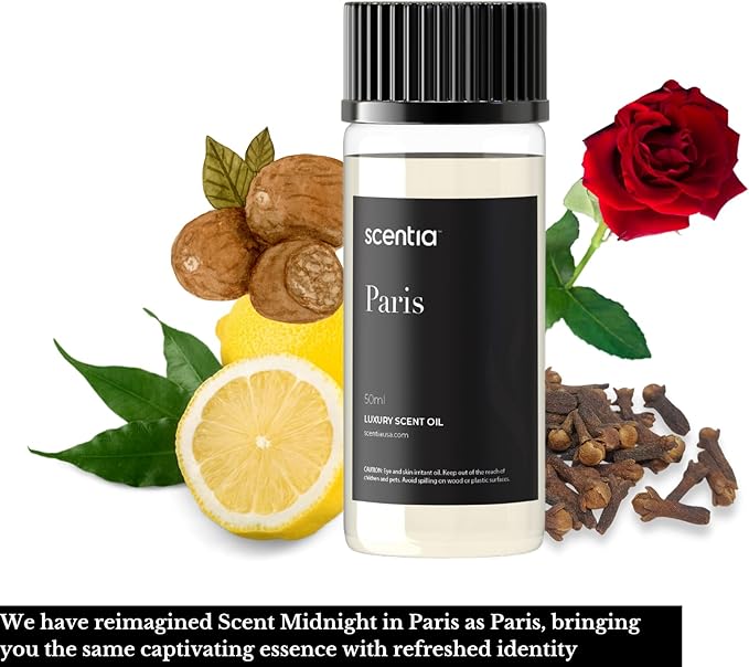 Scentia Paris Muse Hotel Scent Diffuser Oil – Luxury Fragrance Inspired by Hotel Costes Paris – 50 mL – Rose, Sandalwood & Clove Essential Oil Blend for Home, Office & Aromatherapy Diffusers