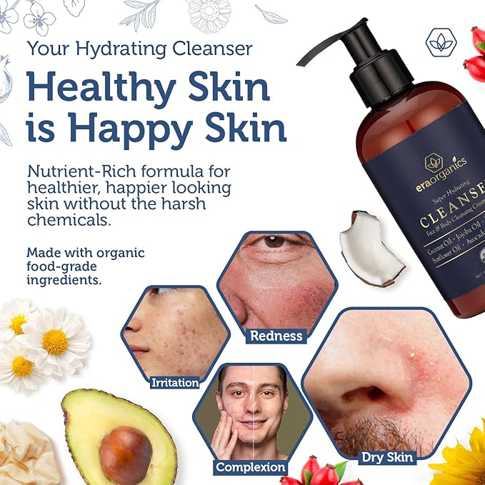 Era Organics USDA Organic Men's Face Wash - Hydrating Face & Body Cleanser