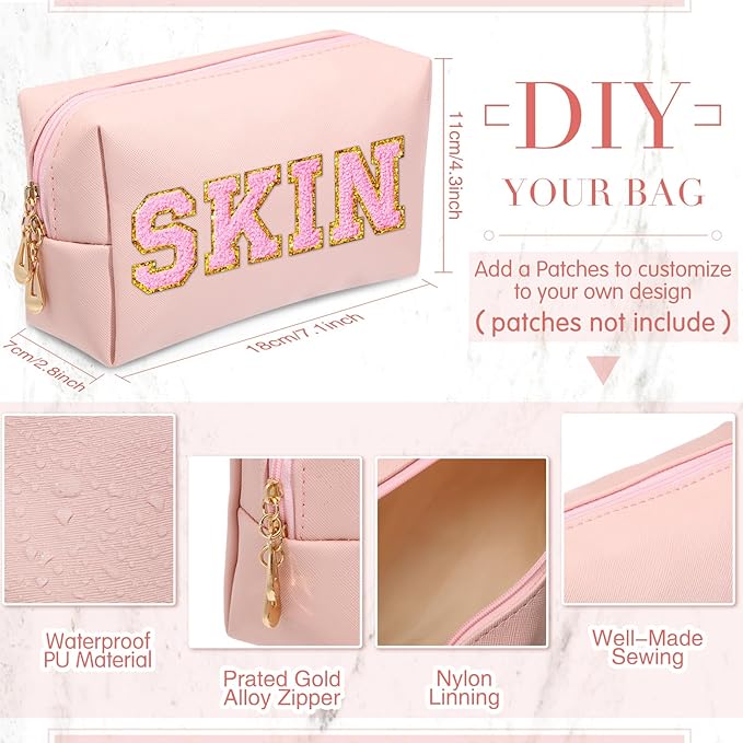 Sanwuta 9 Pcs Makeup Bags Bulk Bridesmaid Proposal Gifts Cosmetic Bags Preppy PU Leather Double Zipper Toiletry Pouch Portable Travel Organizer Case for Women Bachelorette Gift(Macaron Colors)