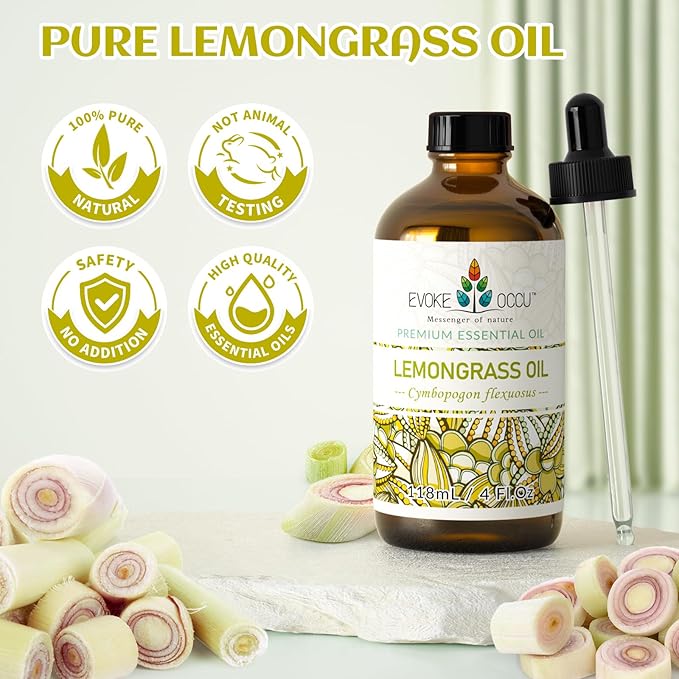 EVOKE OCCU Lemongrass Essential Oil for Diffuser, Skin Care & Aromatherapy