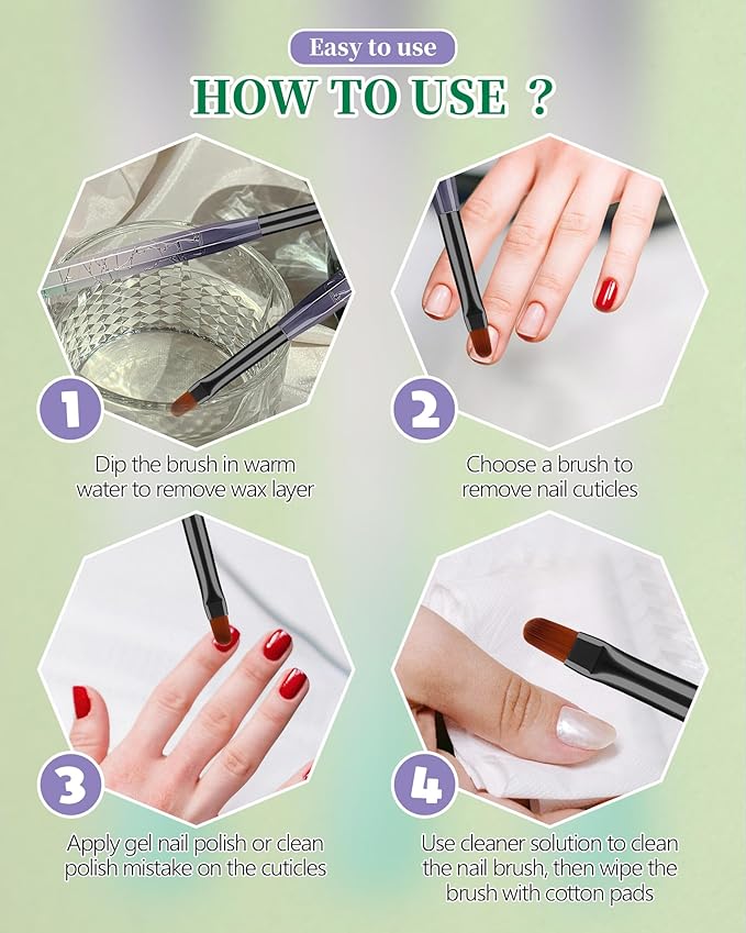 AMilHiTon 3PCS Nail Polish Clean Up Brush, Round/Flat/Angled, Gilded Green