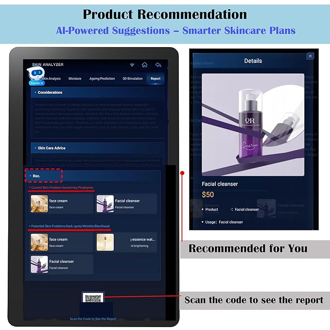 NETTITO 15.6" Professional Skin Analysis Device for Beauty Salons & Spas – AI-Powered 7-Spectral Imaging, 17 Skin Indicators, Multi-Language & Cloud Report Storage