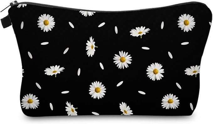 Aiphamy Cute Travel Makeup Bag Cosmetic Bag Small Pouch Gift for Women (Daisy Black)