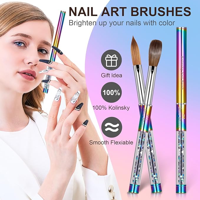 Shine Chance Acrylic Nail Brush Size 14, 100% Real Kolinsky Art Nail Brush for Acrylic Powder Application, Handmade Women Manicure Nail Extension Tool for Professional DIY Home Salon and Beginners