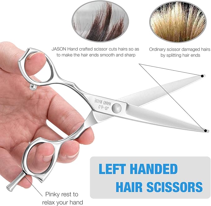 JASON Hair Cutting Scissors Shears - 6" Left Handed Barber Professional