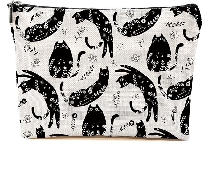 DHKG Botanical Cat Makeup Bag Cat Gifts Cosmetic Bag Cat Lover Gifts for Women Girls Friends Wife Cat Themed Gifts Cat Stuff Travel Organizer Zipper Pouch Graduation Birthday Friendship Gifts