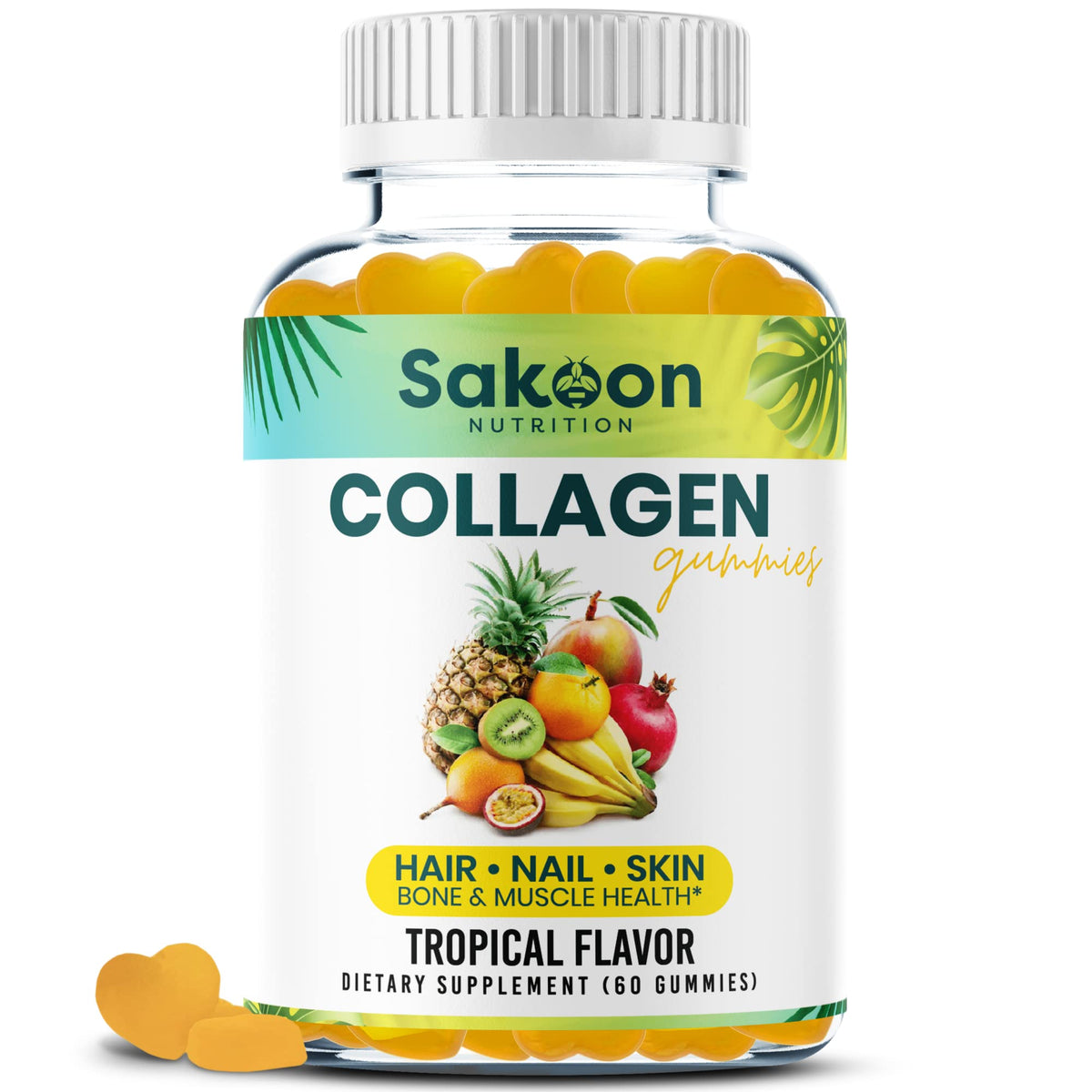 Halal Collagen Gummies for Hair, Skin & Nails - Peach Rings, 120 Count