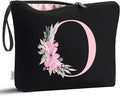 Vavabox A-Z Personalized Makeup Bag, Birthday Gifts for Women Mom, Gifts for Best Friend, Bride Bridesmaid Cosmetic bag (O, 02-Black)