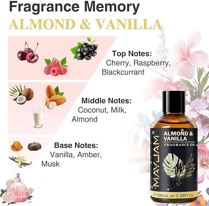 MAYJAM Almond & Vanilla Fragrance Oil for Diffusers, 100ML/3.38FL.OZ