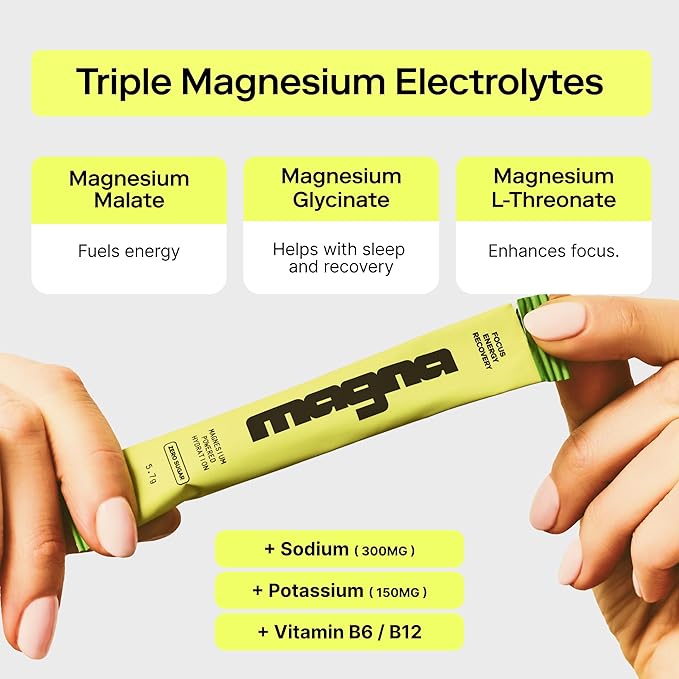 MAGNA Electrolytes Powder Drink Mix for Hydration, Energy & Focus Support with Magnesium L Threonate, Sodium, Potassium, Vitamin D, B6 & B12, Sugar Free, Lemon Lime Flavor, 14 Servings